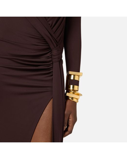 Elisabetta Franchi Purple Draped Open-Back Evening Dress