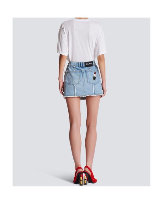 Balmain Blue Asymmetric Denim Skirt
