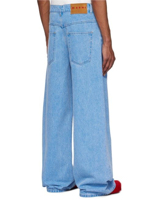 Marni Blue Logo-Patch Straight-Leg Jeans for men