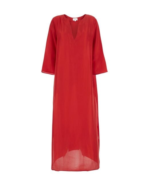P.A.R.O.S.H. Red Caftan With V-Neck And Three-Quarter Sleeve