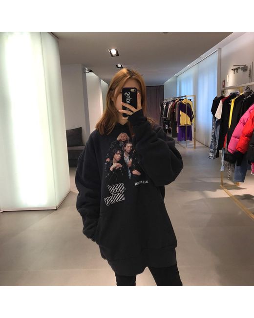Balenciaga Blue Printed Hooded Hoodie for men