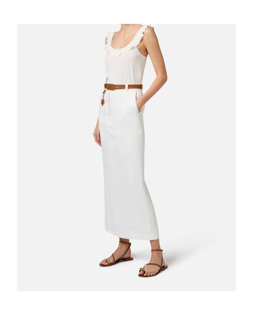 Elisabetta Franchi White Gabardine Midi Skirt
