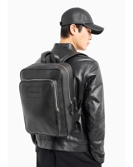 Emporio Armani Gray Logo Patch Zipped Backpack for men