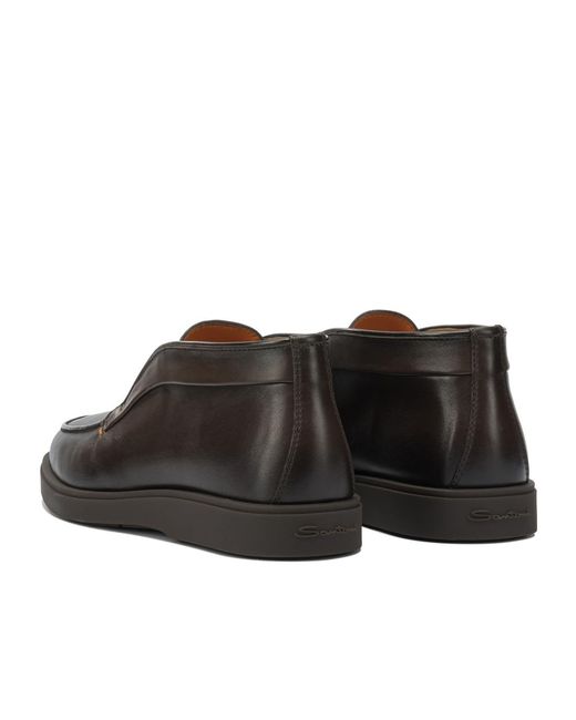 Santoni Brown Panelled Leather Boots for men