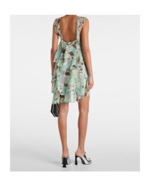 Stella McCartney Green Tiered Printed Silk Minidress