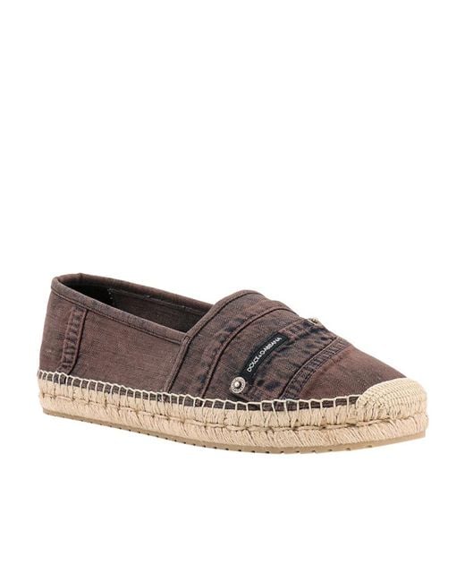 Dolce & Gabbana Brown Logo-Patch Denim Espadrilles for men
