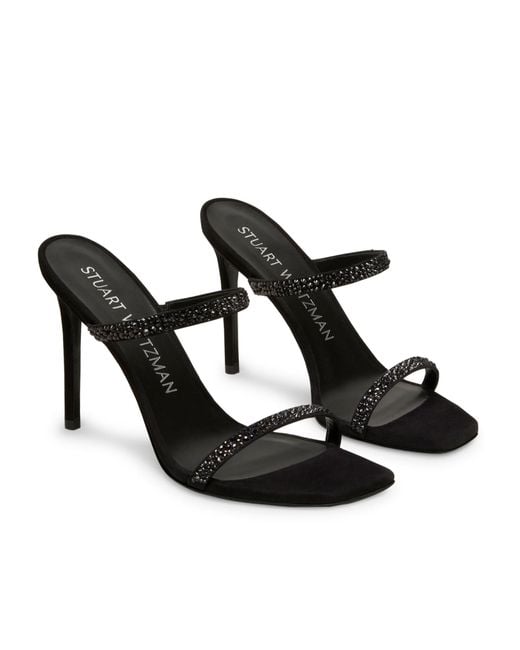 Stuart Weitzman Black Aleena Royale Crystal High-Heeled Sandals
