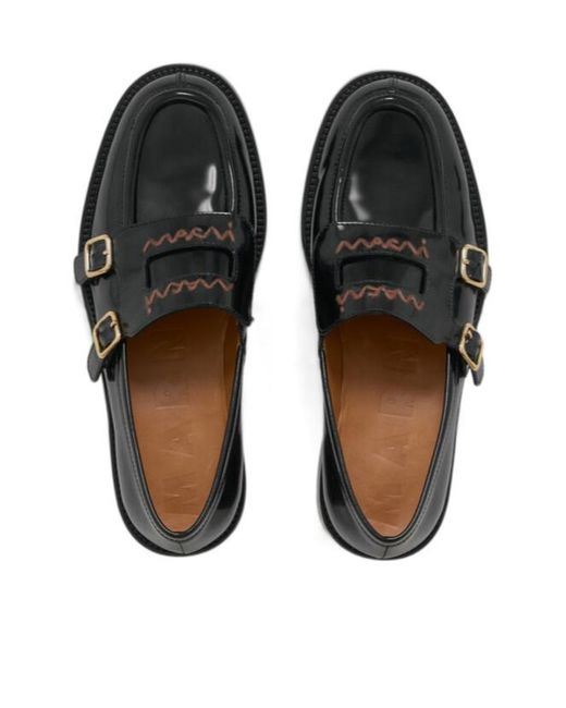 Marni Black Decorative Buckle Detailed Loafers