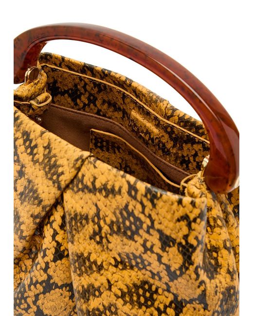 Dries Van Noten Metallic Snake-Effect Leather Top Handle Bag