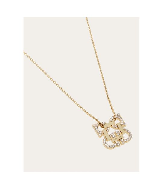 Ferragamo White Crystal Embellished Four Gancini Pendant Necklace