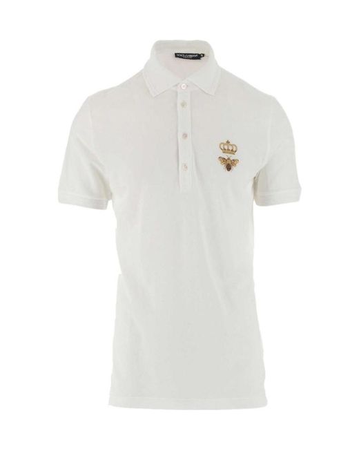 Dolce & Gabbana White Logo Embroidered Polo Shirt for men