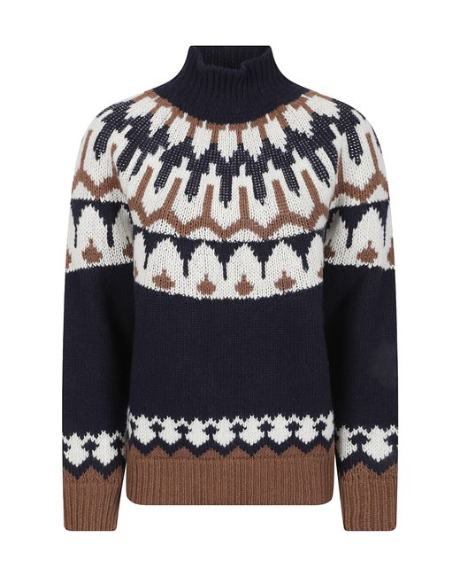 ERMANNO FIRENZE Blue High-Neck Knit Sweater