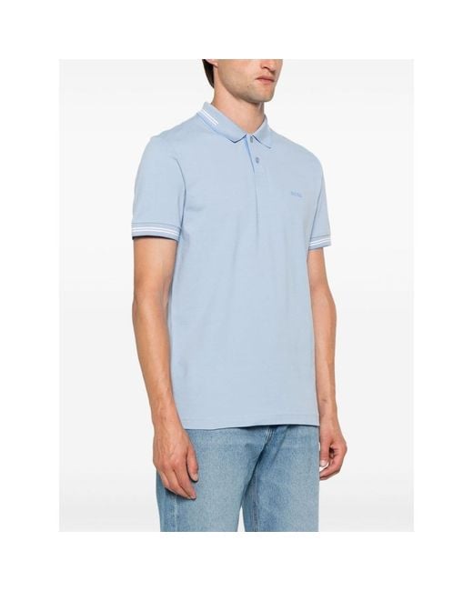 Boss Blue Logo-Print Polo Shirt for men
