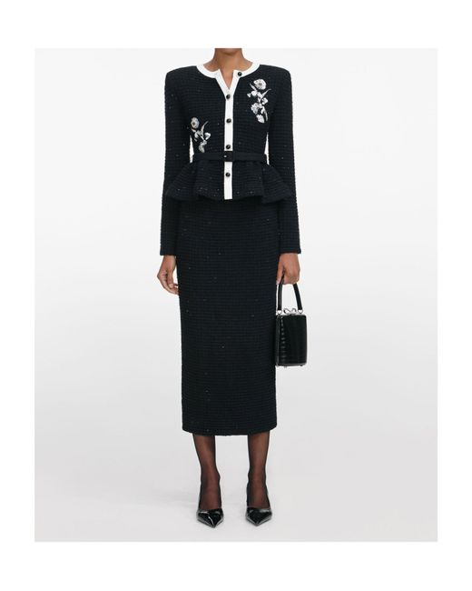 Self-Portrait Black Ribbed Midi Dress