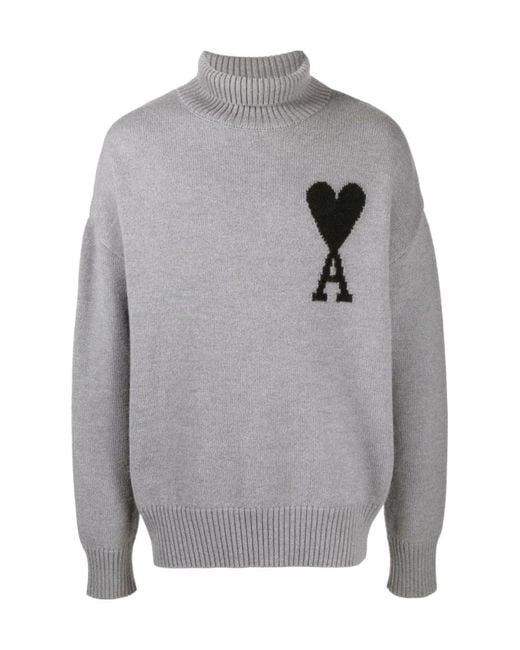 AMI Gray Ami De Coeur Roll-Neck Jumper for men