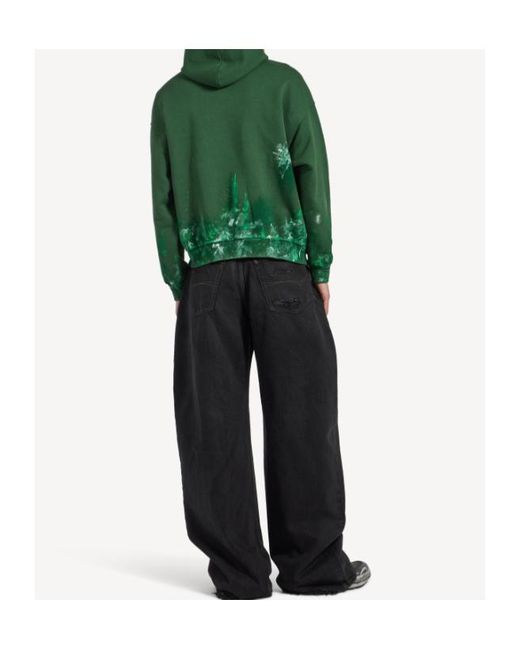 Balenciaga Green Paint Splatter Medium Fit Hoodie for men
