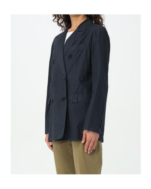 Aspesi Blue Double-Breasted Cotton Blazer