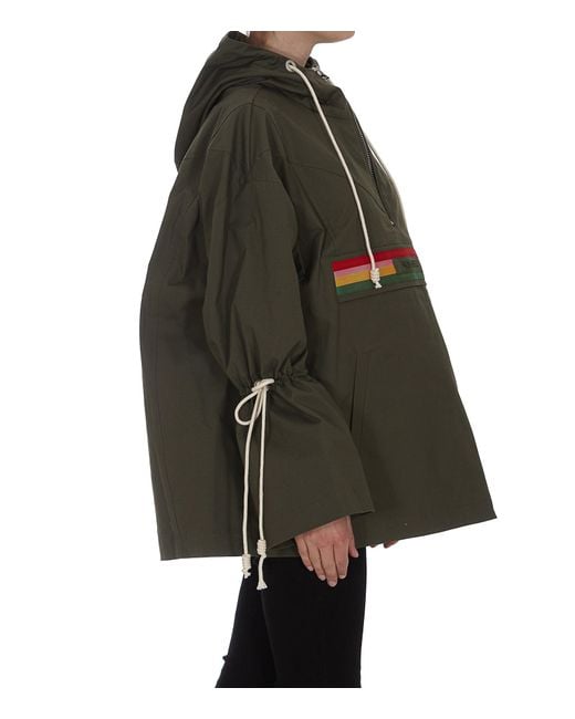 Palm Angels Green Striped Hooded Jacket