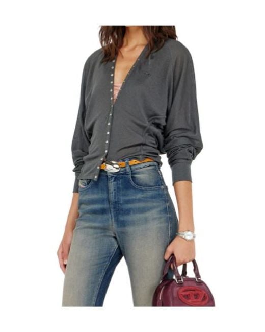 DIESEL Gray Tencel-Blend Cardigan Top With Batwing Sleeves