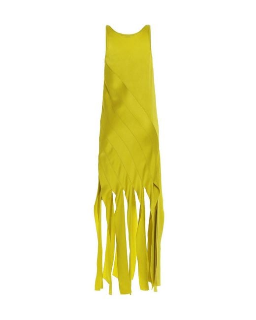 Stella McCartney Yellow Fringed Hem Sleeveless Dress