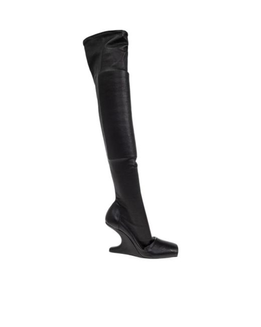 Rick Owens Black Cantilever Square Toe Above-Knee Boots