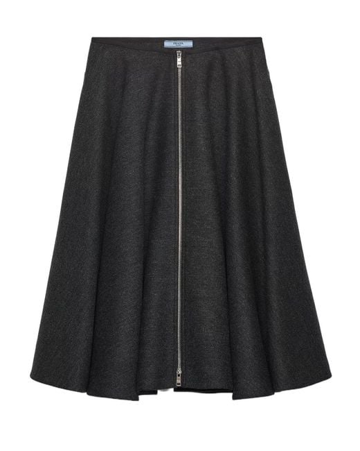 Prada Black Double Wool Midi-Skirt