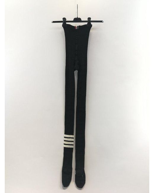 Thom Browne Black 4 Bar Striped Ribbed Tights