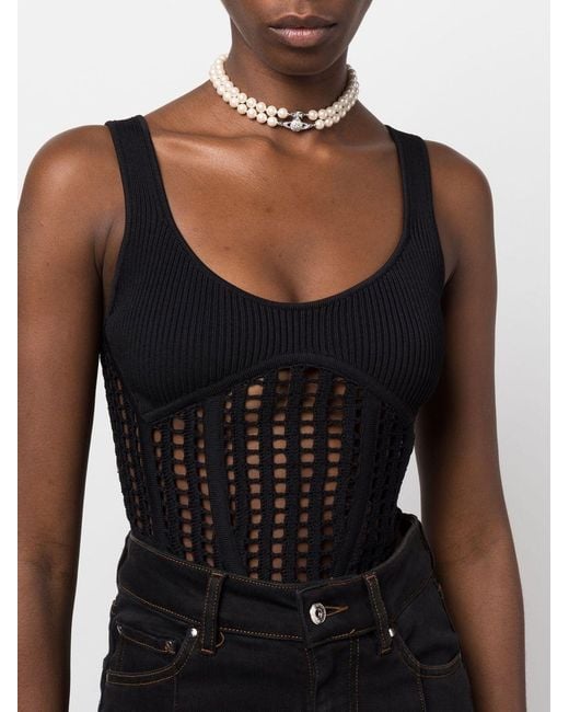 Vivienne Westwood White Orb Logo Beaded Choker Necklace