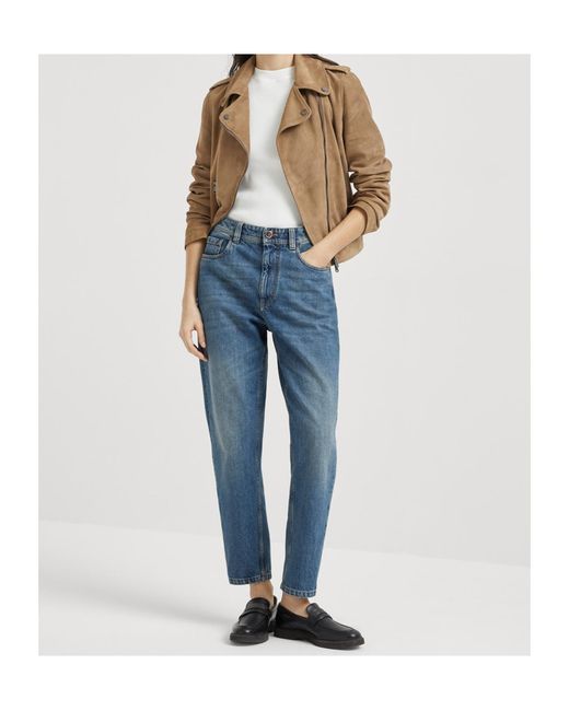 Brunello Cucinelli Blue Leather Jacket
