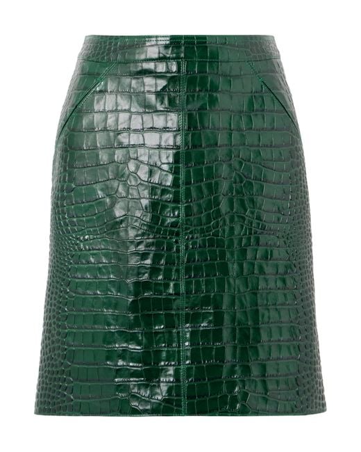 Tom Ford Green Croc-Effect Leather Skirt