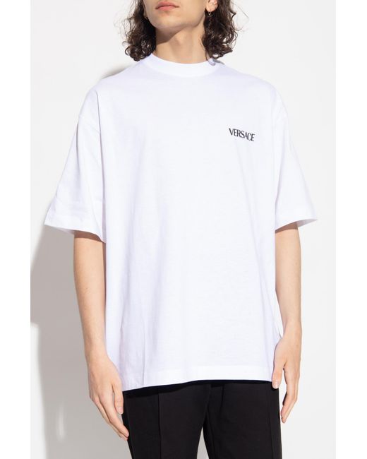 Versace White T-Shirt With Round Neck And Short Sleeves for men
