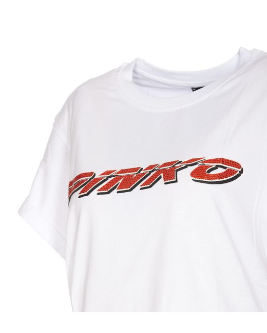 Pinko White Logo Printed Crewneck T-Shirt