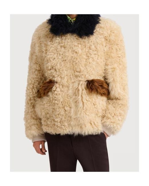 Marni Brown Color Blocked Shearling Jacket for men