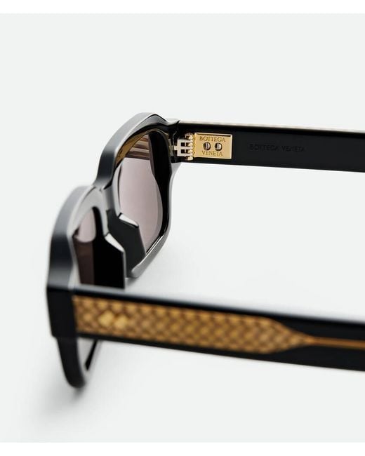Bottega Veneta Black Intrecciato Rectangular Sunglasses