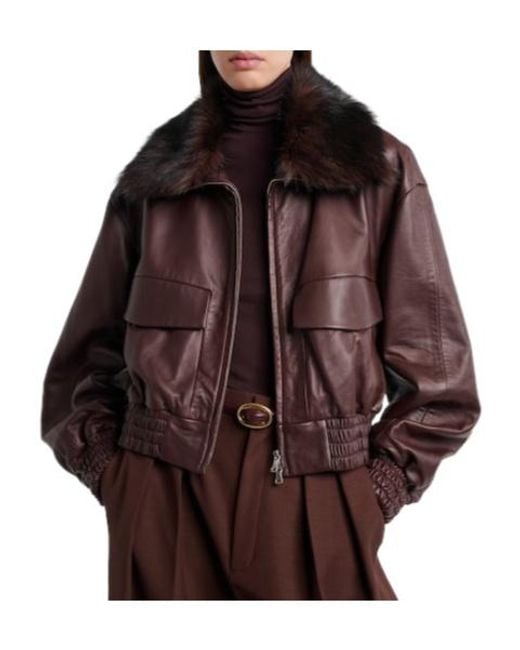 Nour Hammour Brown Leather Blouson Jacket