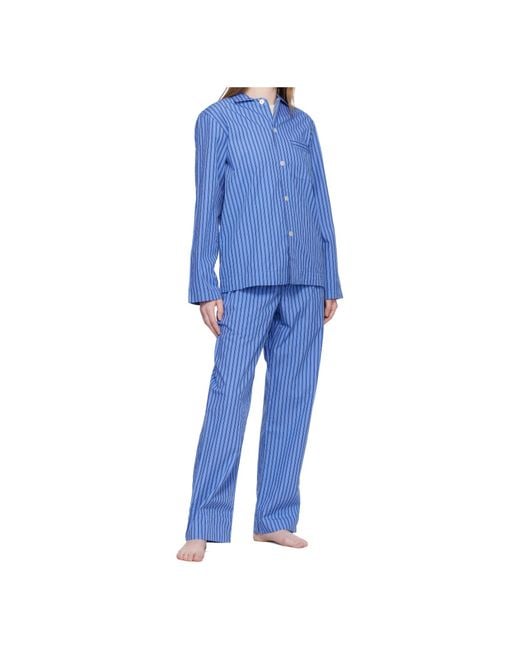 Tekla Blue Striped Drawstring Pajama Pants for men
