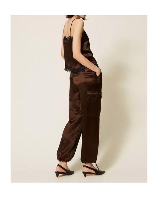 Twinset Brown Pleated-Effect Casual Trousers