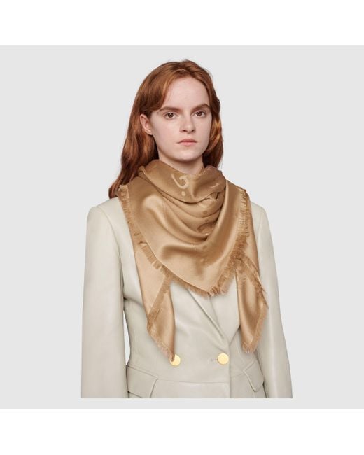 Gucci Natural Gg Jacquard Frayed-Edge Shawl