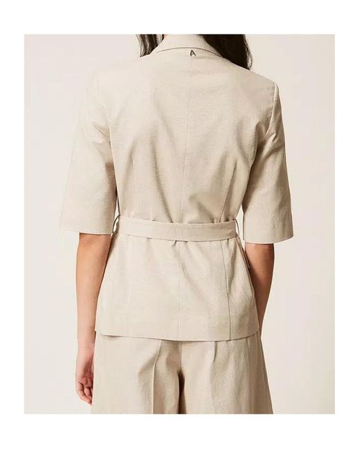 Twinset Natural Short-Sleeve Belted Blazer