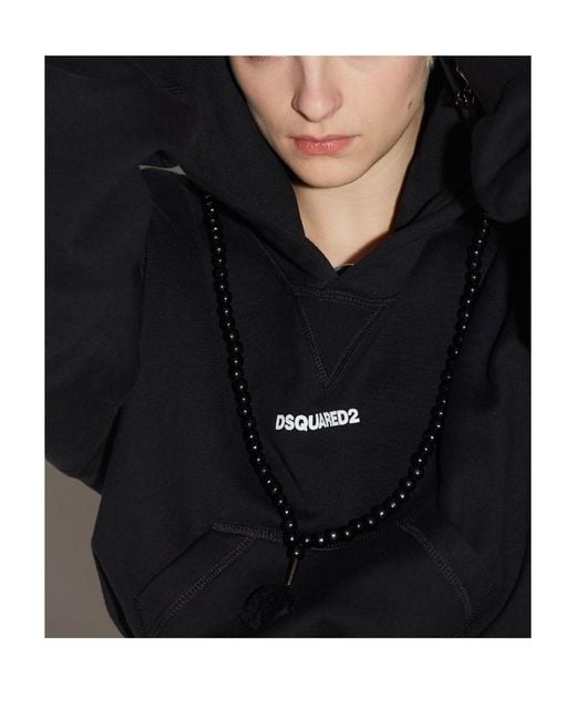 DSquared² Black Logo Printed Cropped Hoodie