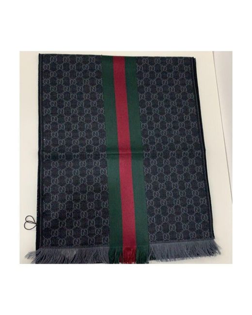 Gucci Black Gg Jacquard Knit Scarf With Web And Fringe for men