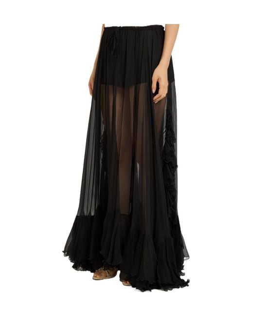 Chloé Black Ruffled Sheer Silk-Chiffon Maxi Skirt