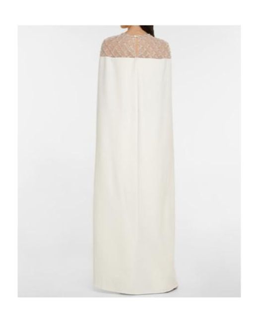 Safiyaa White Bridal Embellished Crepe Cape Gown