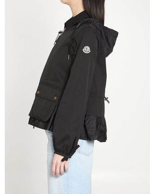 Moncler Black Adenium Logo Patch Hooded Coat