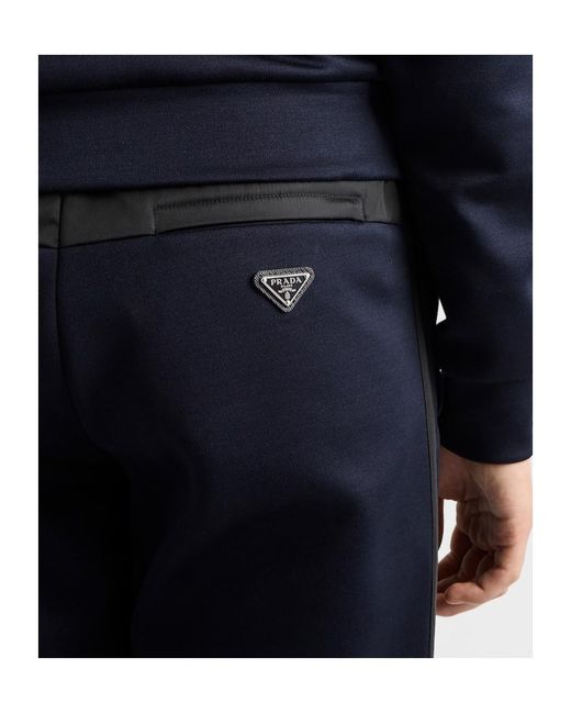 Prada Blue Cotton Fleece Pants With Re-Nylon Details for men