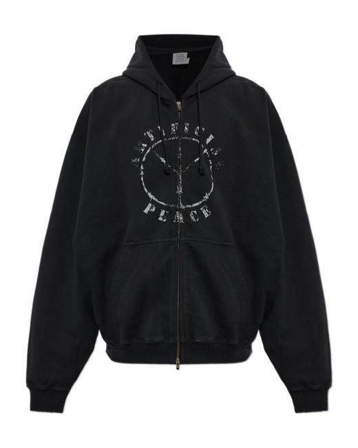 Vetements Black Long-Sleeved Hooded Sweatshirt for men