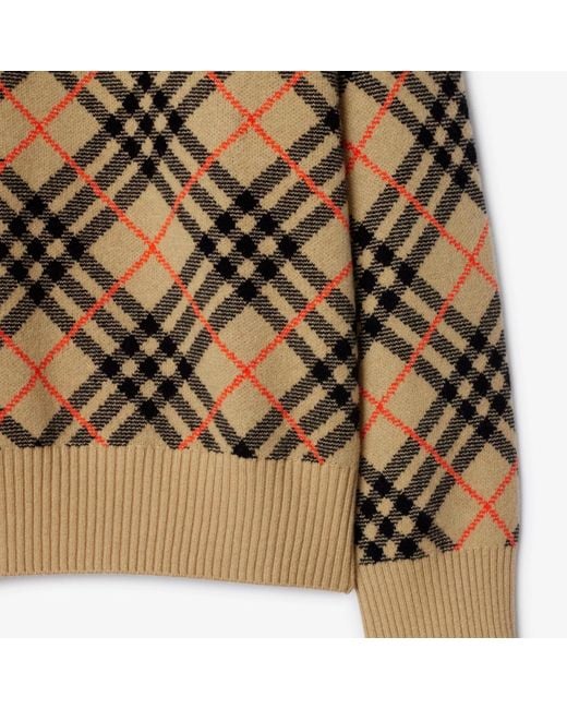 Burberry Brown Checked Knitted Crewneck Jumper for men