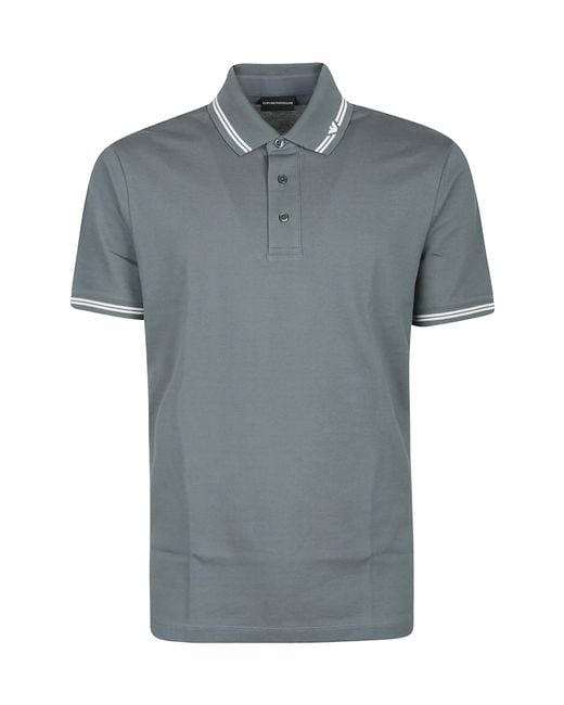 Emporio Armani Blue Piped Collar Piqué Polo Shirt for men