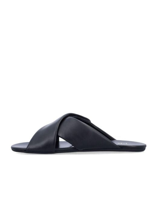 Prada Blue Triangle-Logo Padded Slides