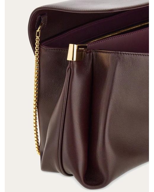 Ferragamo Brown Front Flip Large Shoulder Bag
